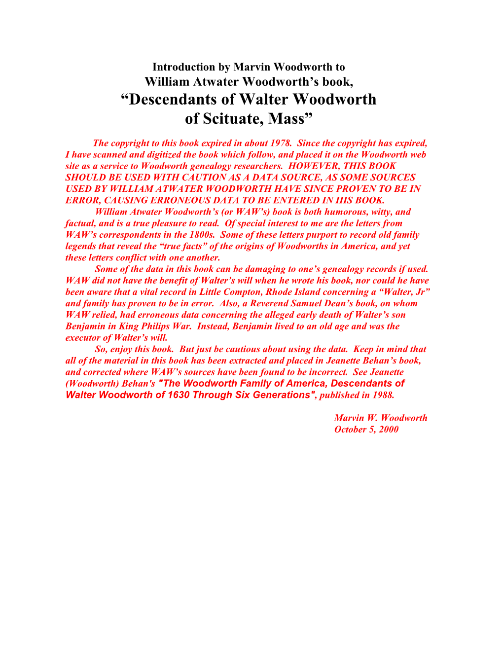 Walter Woodworth of Scituate, Mass”