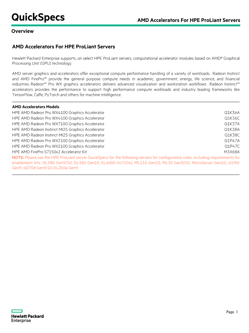 AMD Accelerators for HPE Proliant Servers Overview