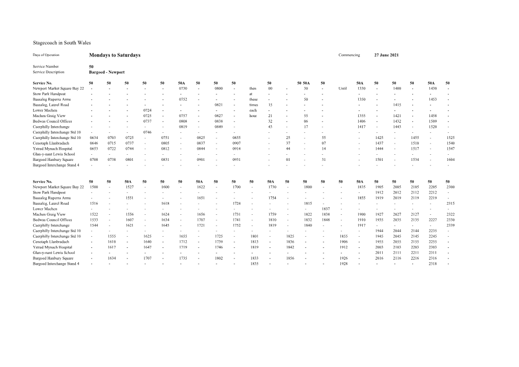 Stagecoach in South Wales Mondays to Saturdays