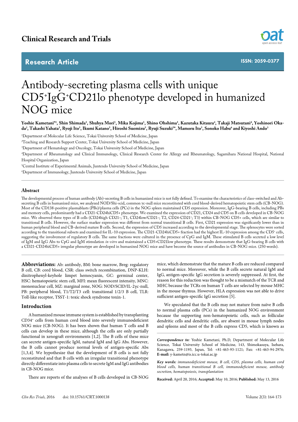 Antibody-Secreting Plasma Cells with Unique CD5+Igg+Cd21lo