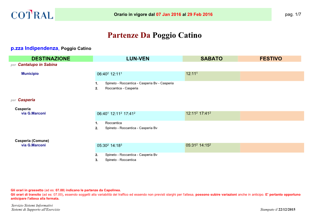 Partenze Da Poggio Catino P.Zza Indipendenza, Poggio Catino