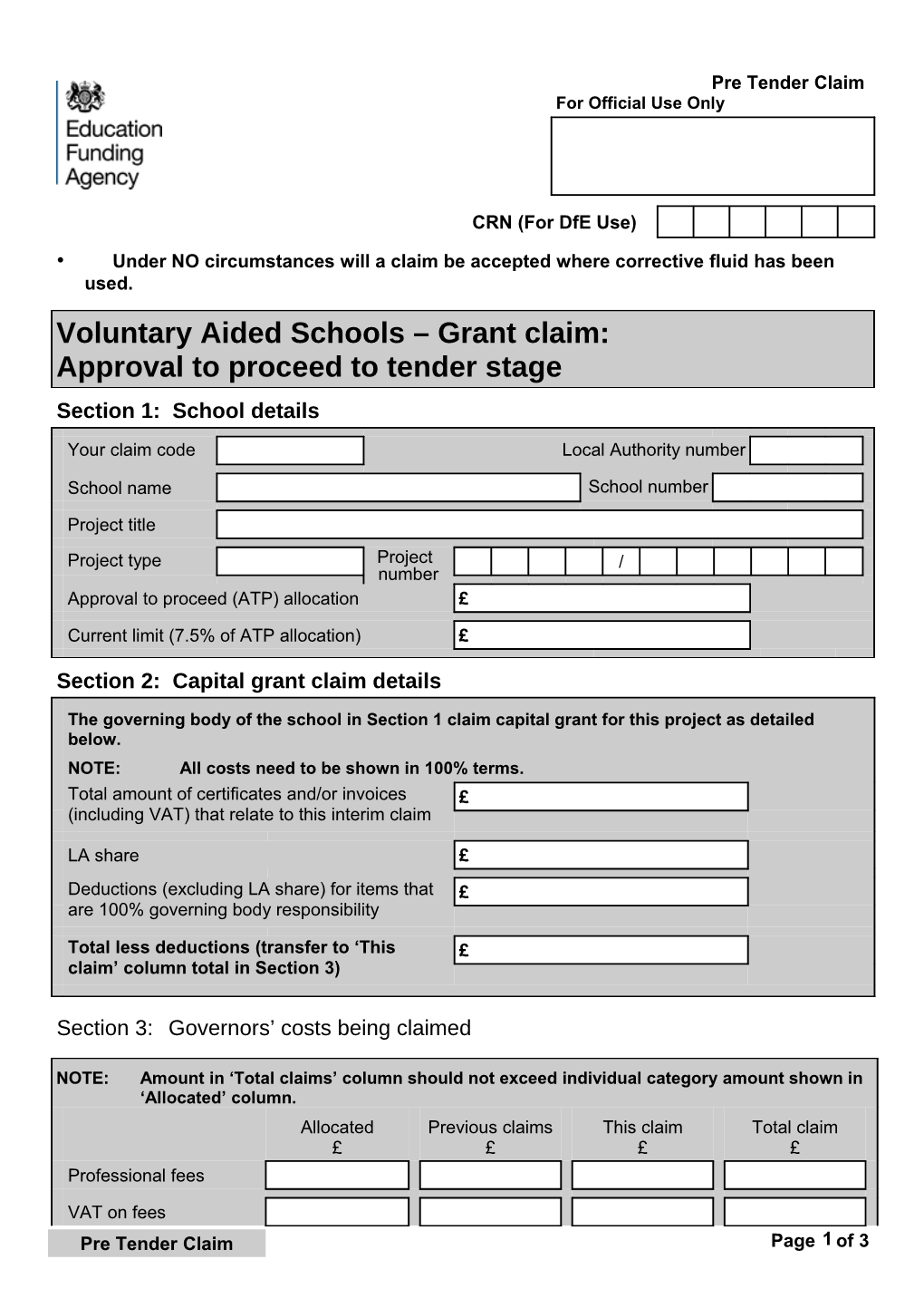 VA/APGC.ATP - Voluntary Aided Schools - Grant Claim: Approval to Proceed to Tender Stage