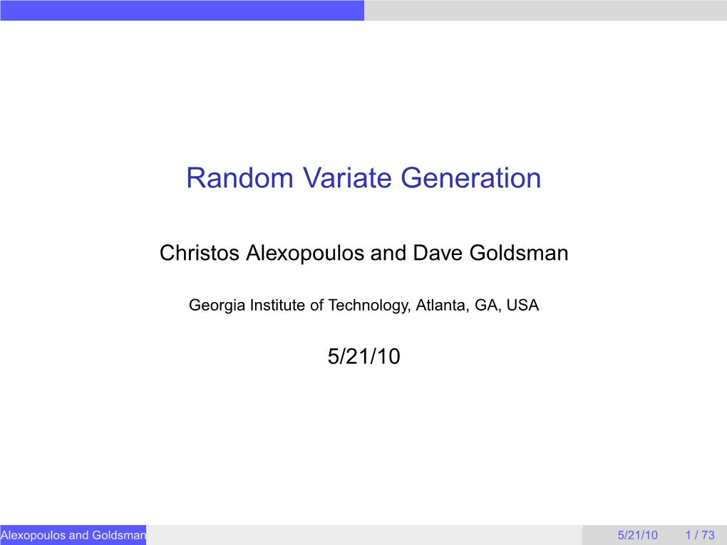 Random Variate Generation