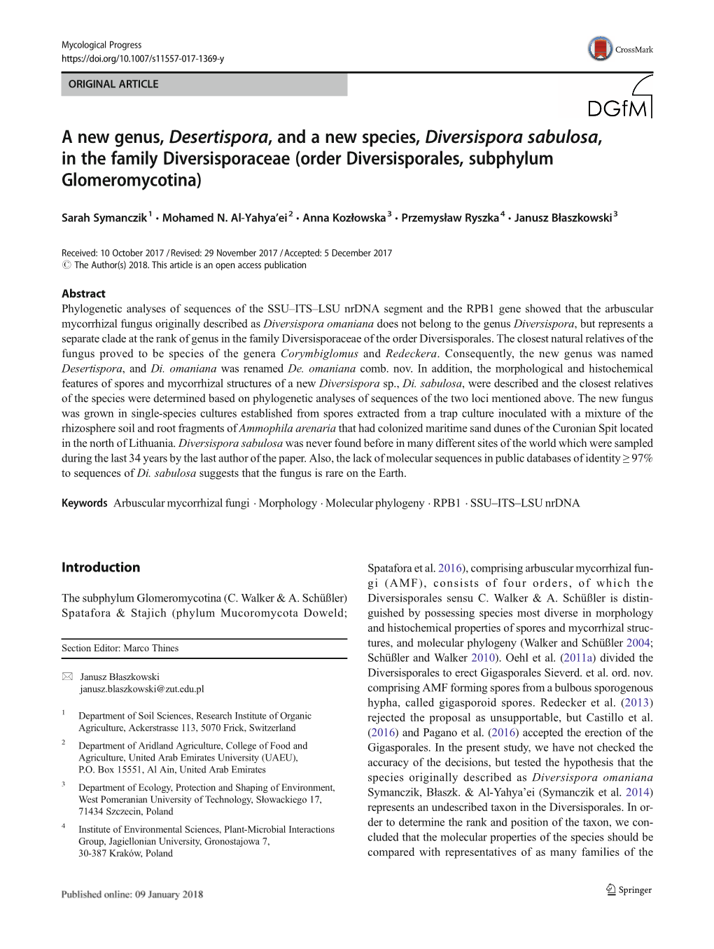 Order Diversisporales, Subphylum Glomeromycotina)