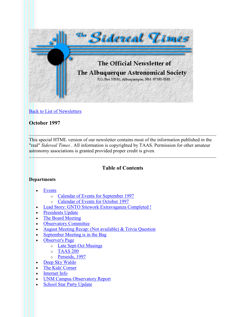 October 1997 the Albuquerque Astronomical Society News Letter