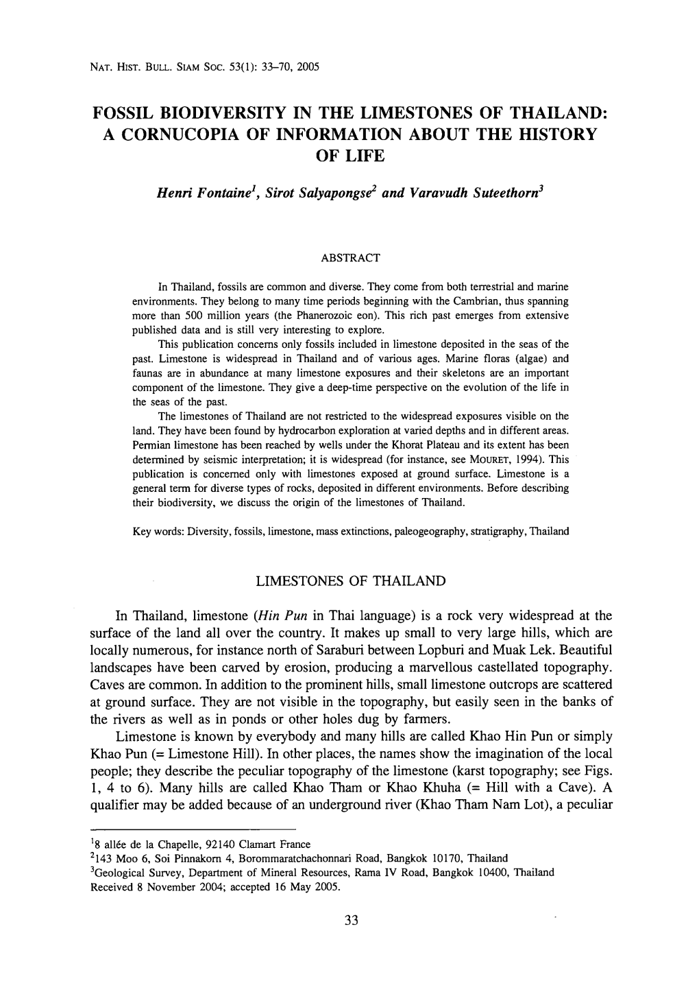 Fossil Biodiversity in the Limestones of Thailand: a Cornucopia of Information About the History of Life