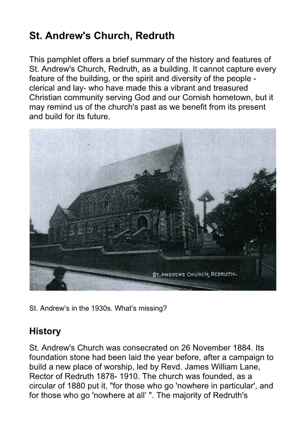St Andrew's Redruth History by Tamsin Spargo