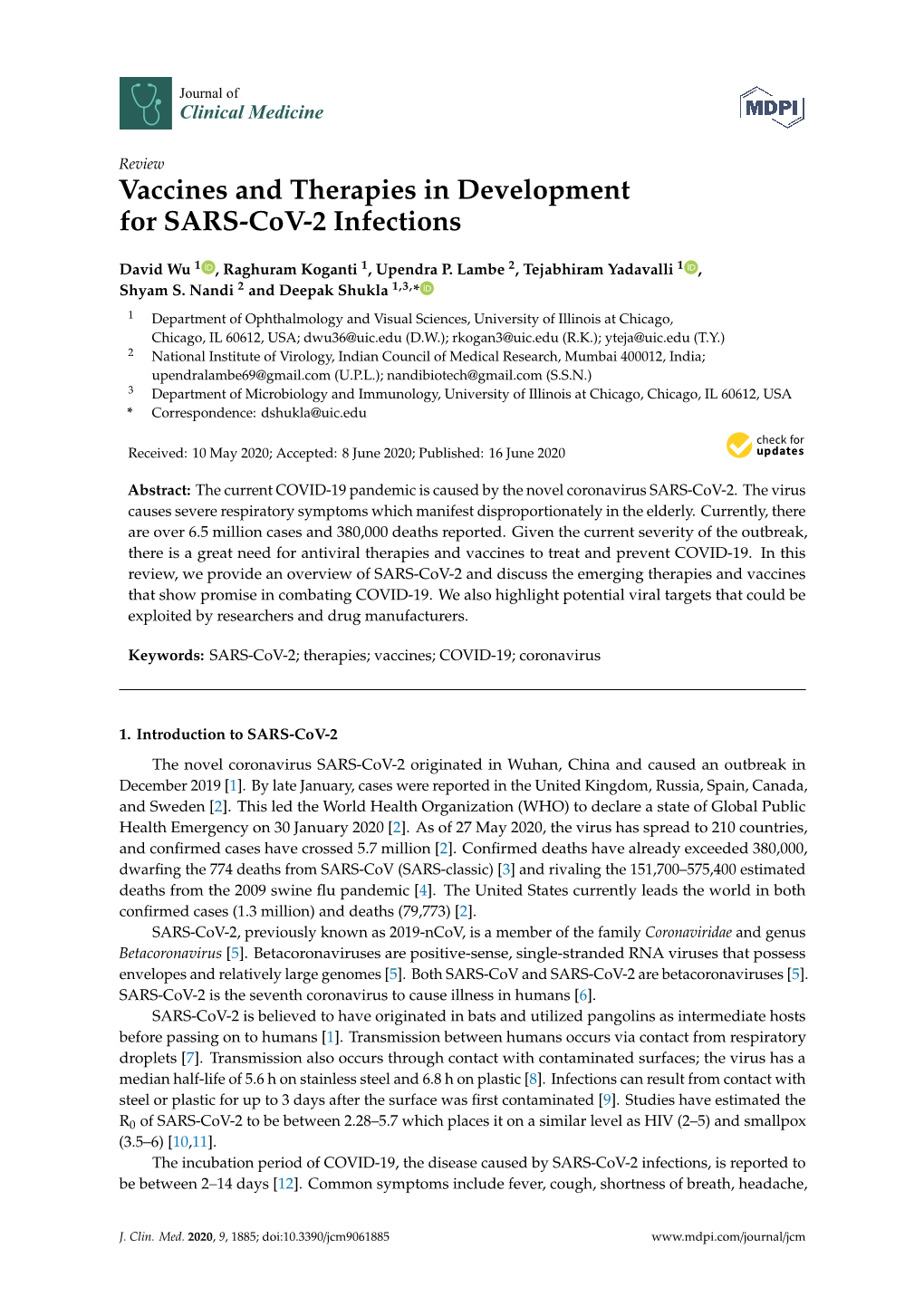 Vaccines and Therapies in Development for SARS-Cov-2 Infections