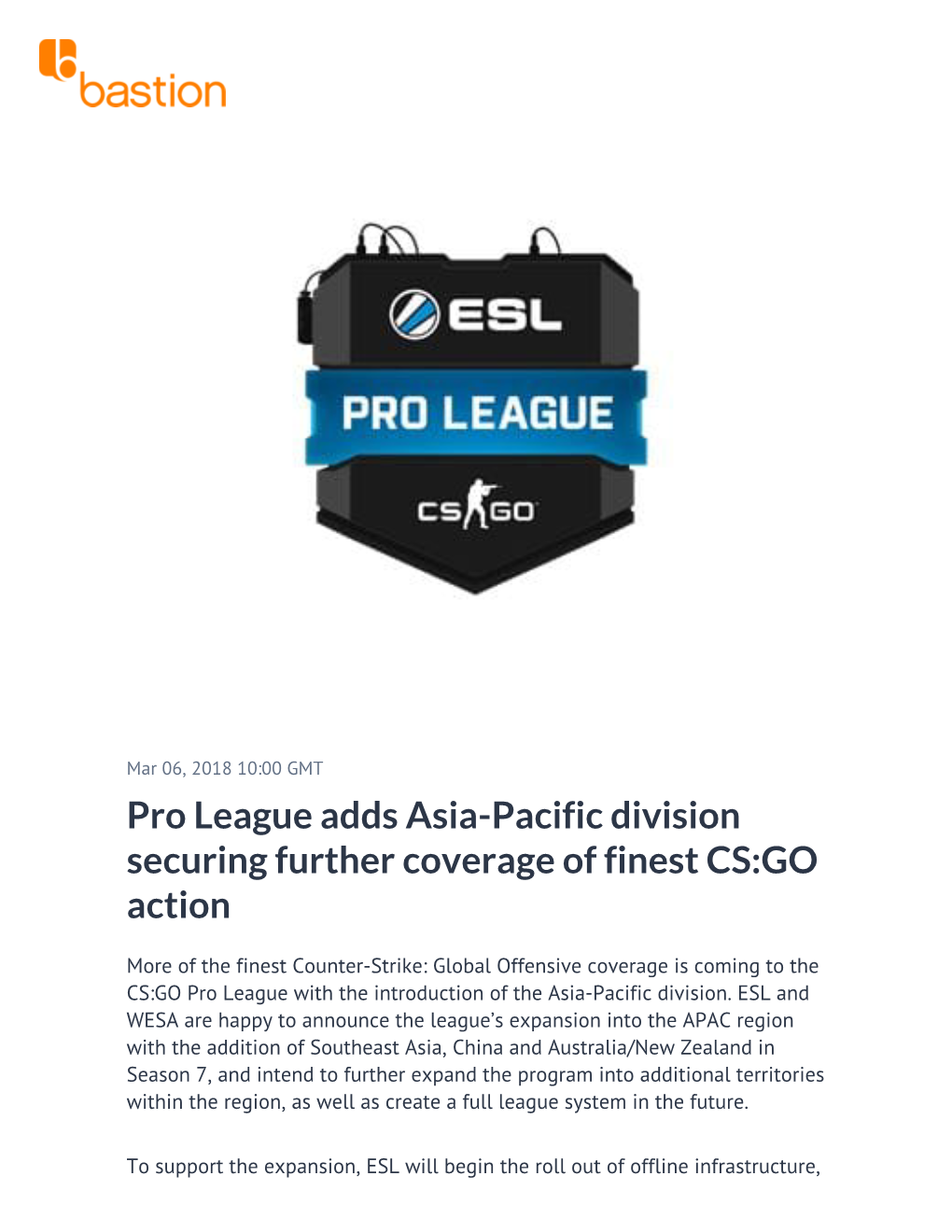 Pro League Adds Asia-Pacific Division Securing Further Coverage of Finest CS:GO Action