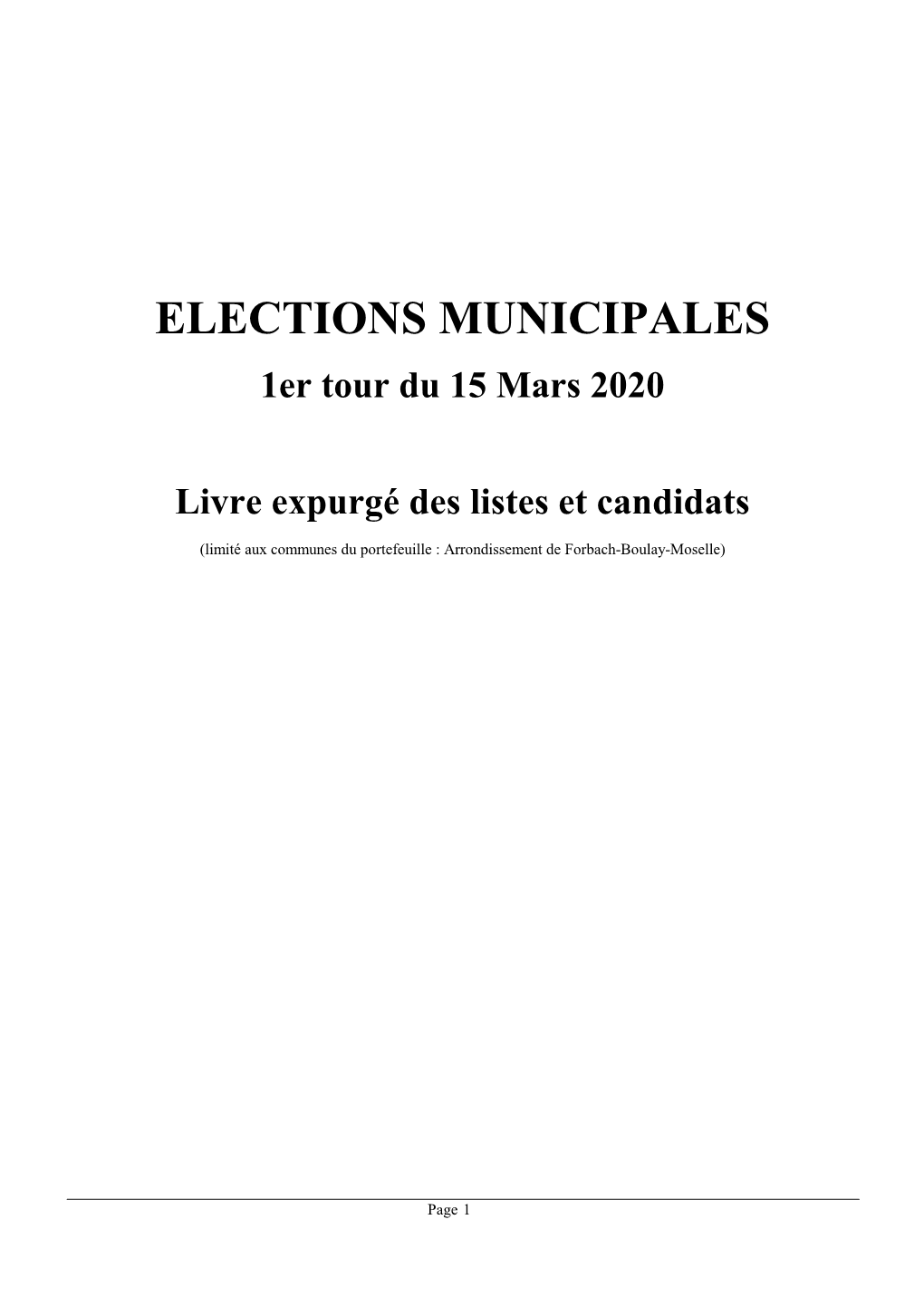 ELECTIONS MUNICIPALES 1Er Tour Du 15 Mars 2020