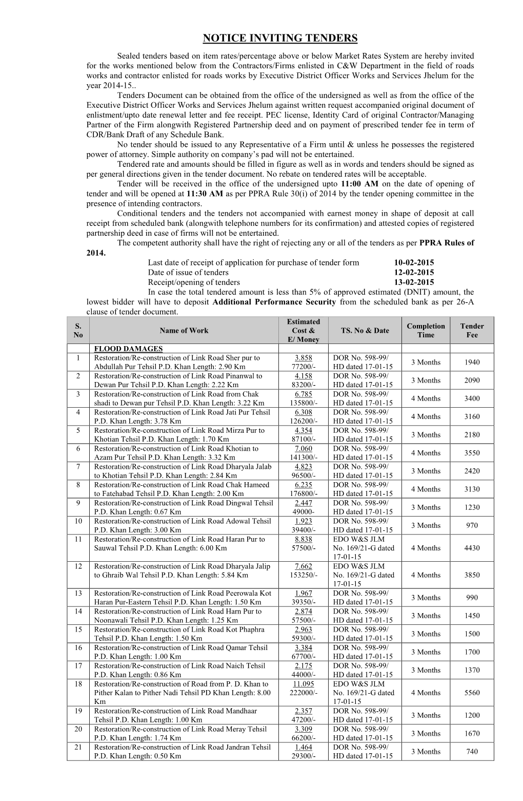 Notice Inviting Tenders