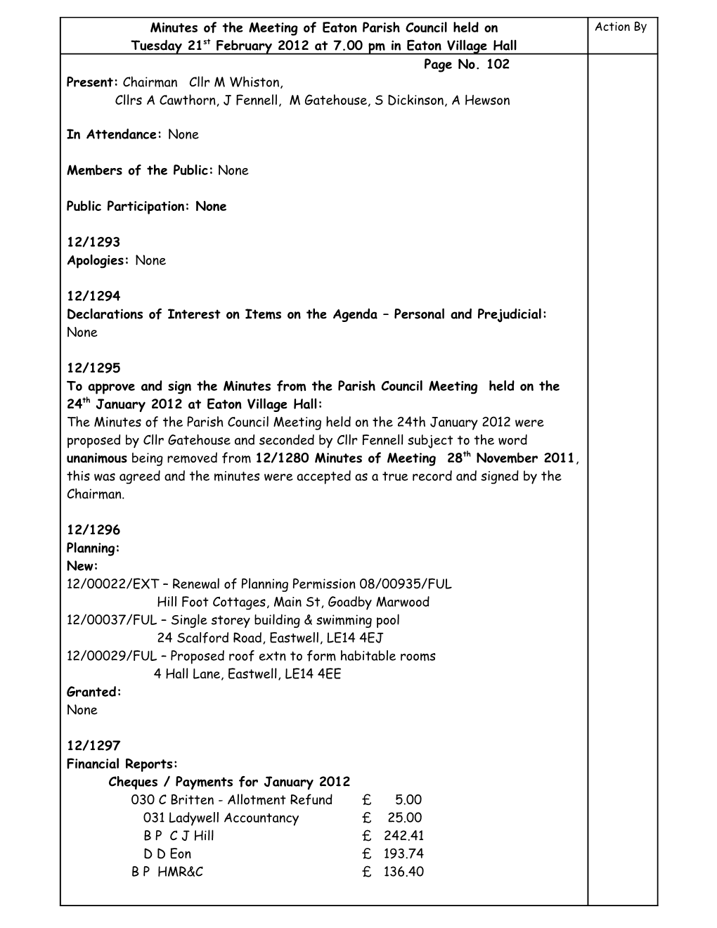 Minutes of the Meeting of Seagrave Parish Council On