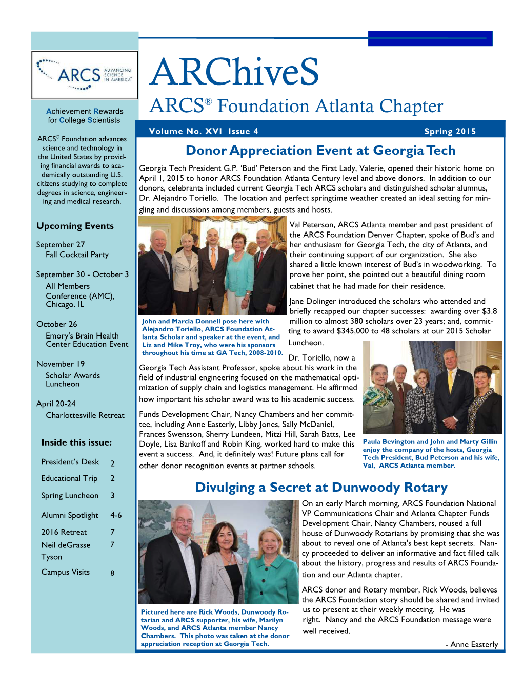 Archives ® Achievement Rewards ARCS Foundation Atlanta Chapter for College Scientists Volume No