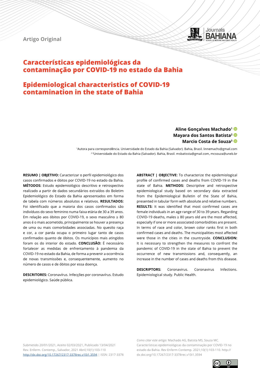 Características Epidemiológicas Da Contaminação Por COVID-19 No Estado Da Bahia