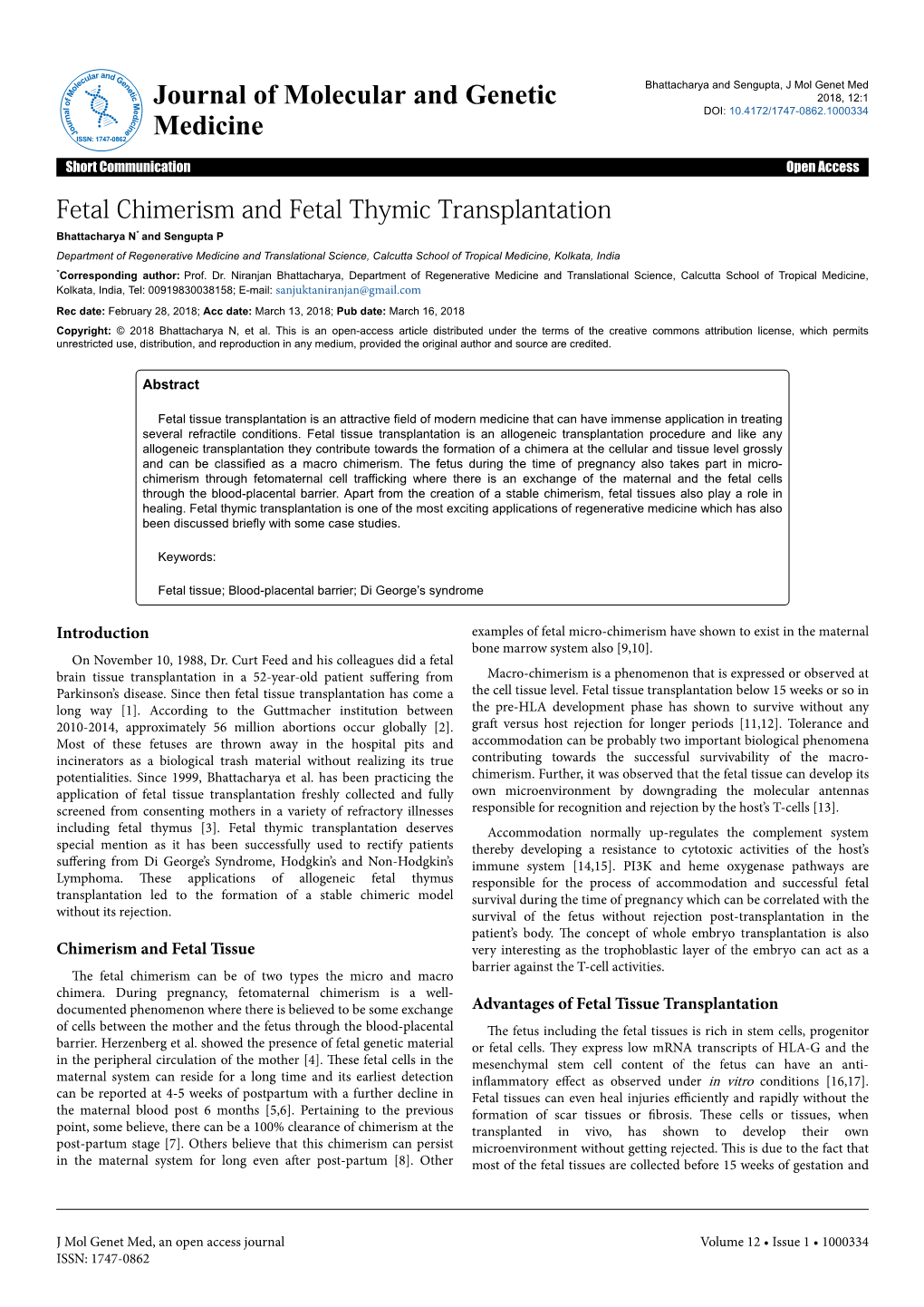 Fetal Chimerism and Fetal Thymic Transplantation