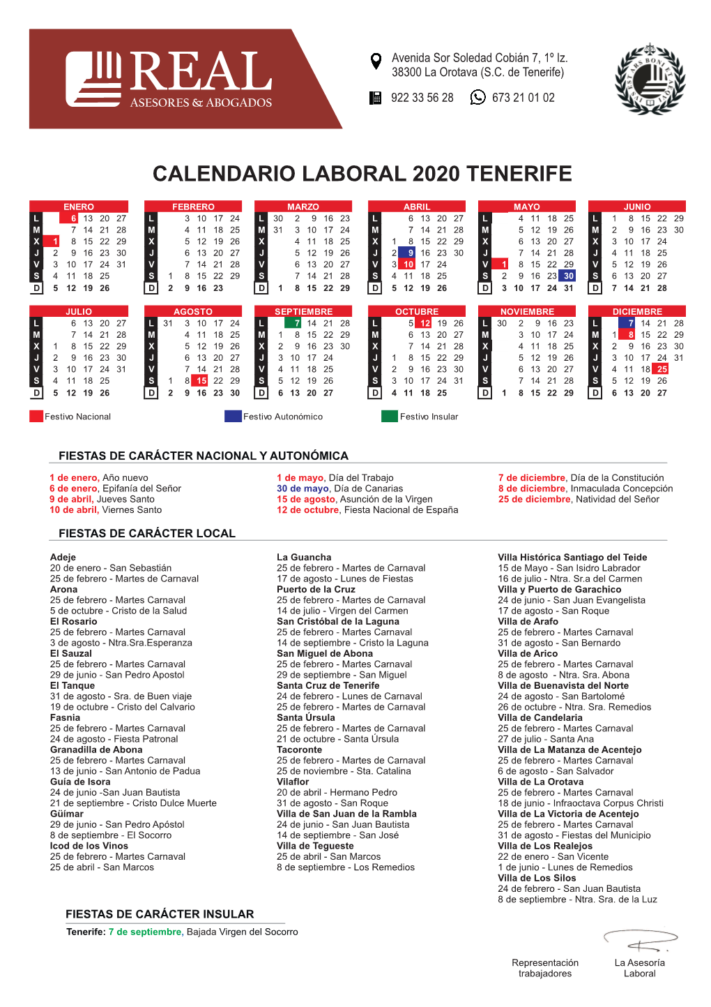 Calendario Laboral 2020 Tener