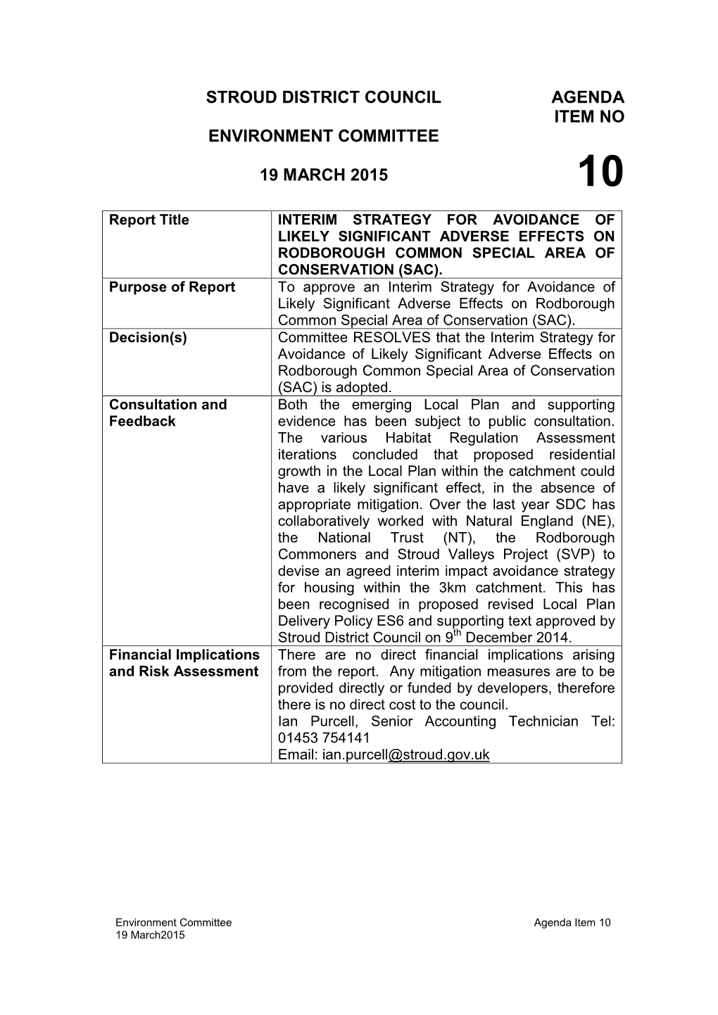 Stroud District Council Agenda Item No Environment Committee