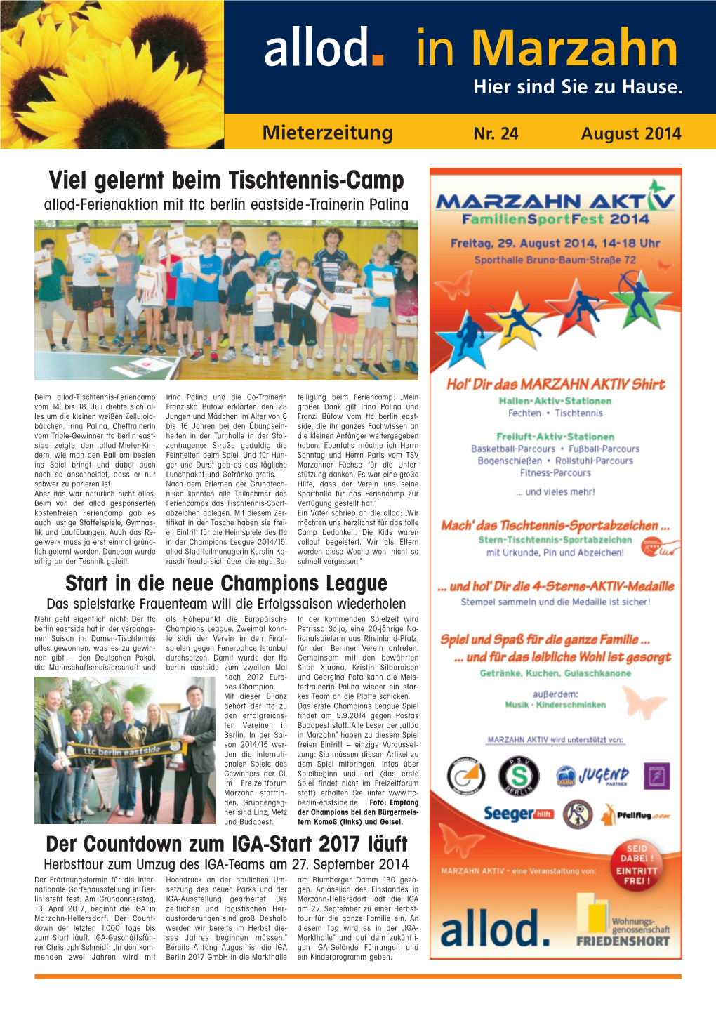 August 2014 Viel Gelernt Beim Tischtennis-Camp Allod-Ferienaktion Mit Ttc Berlin Eastside-Trainerin Palina