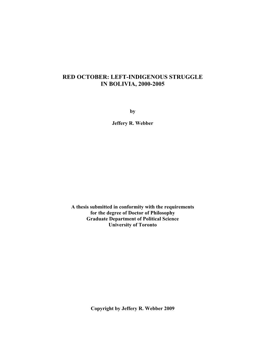 Red October: Left-Indigenous Struggle in Bolivia, 2000-2005