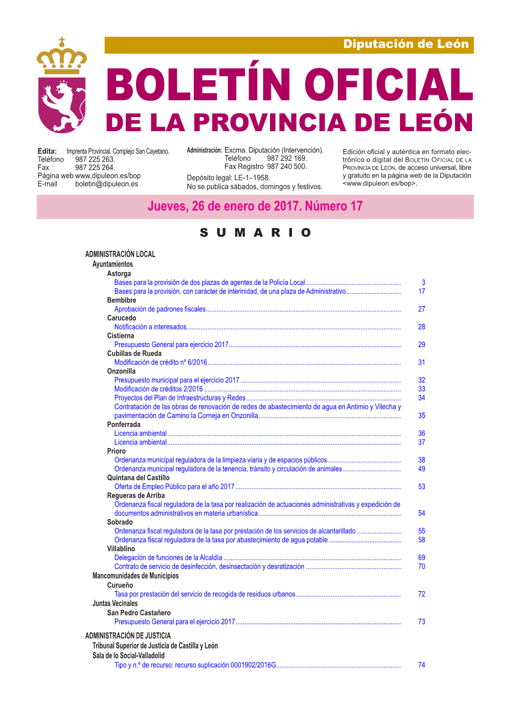 BOLETÍN OFICIAL DE LA PROVINCIA DE LEÓN Edita: Imprenta Provincial