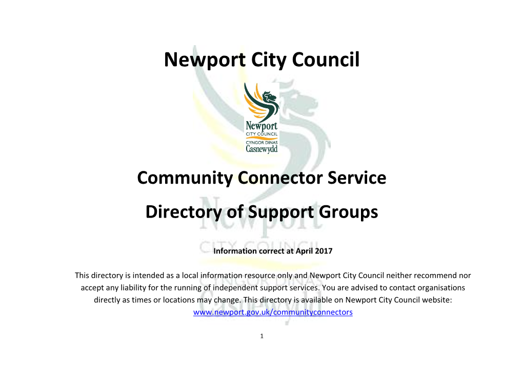 Community Connector Service Directory of Support Groups