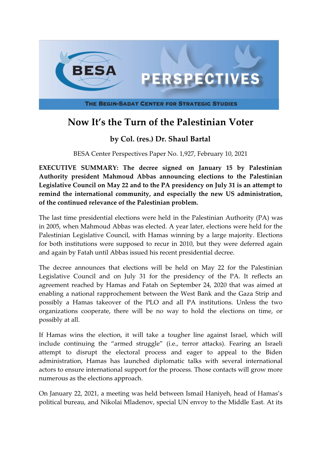 Now It's the Turn of the Palestinian Voter
