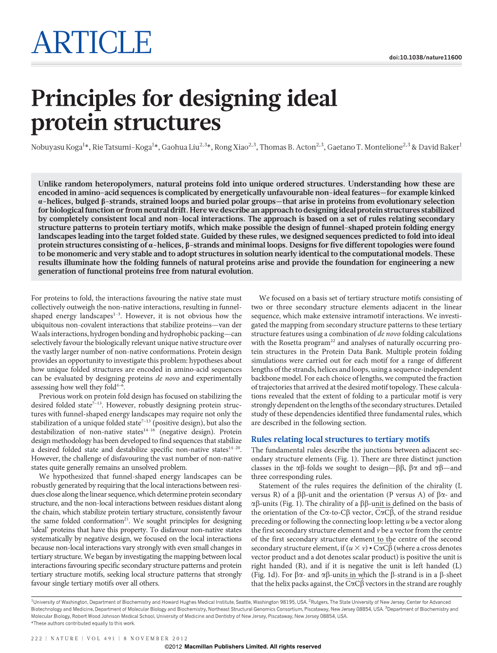 Principles for Designing Ideal Protein Structures