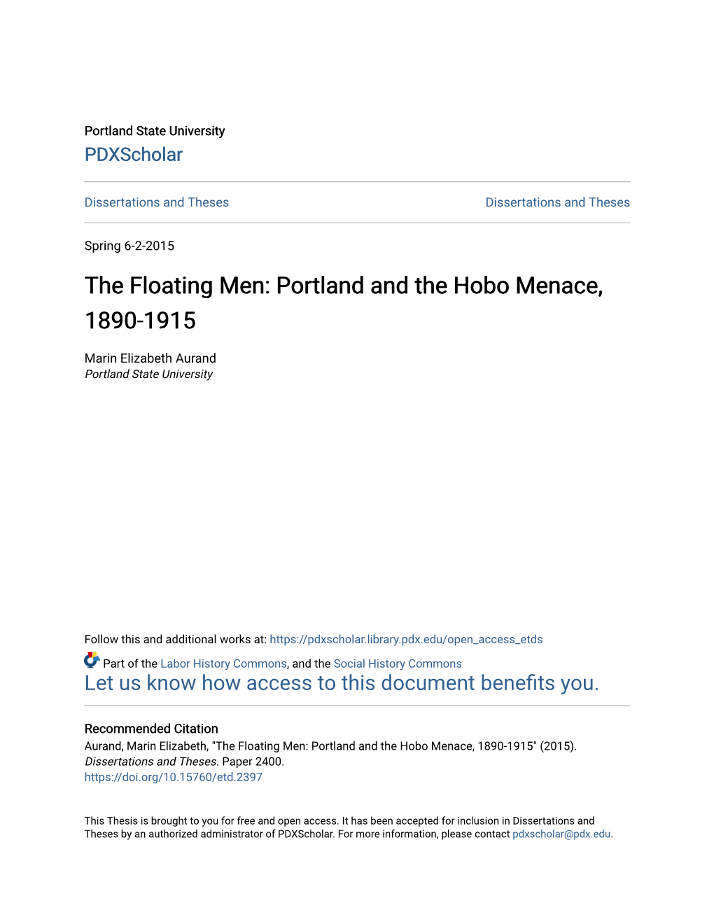 Portland and the Hobo Menace, 1890-1915