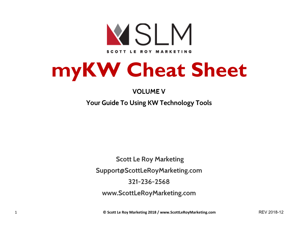 Mykw Cheat Sheet VOLUME V Your Guide to Using KW Technology Tools