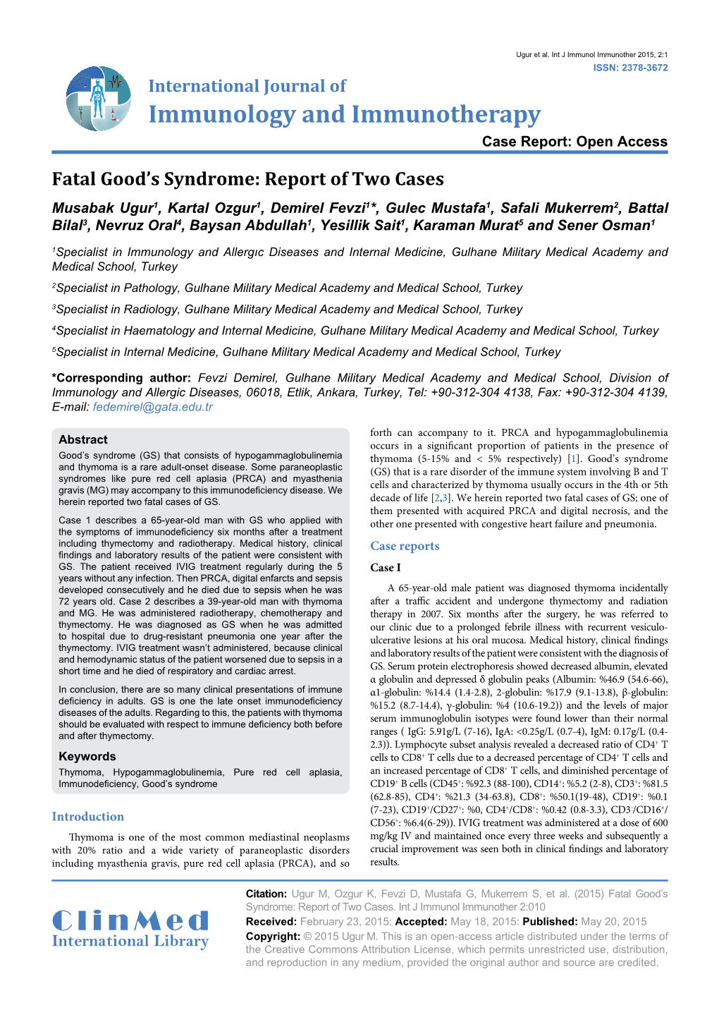 Fatal Good's Syndrome: Report of Two Cases