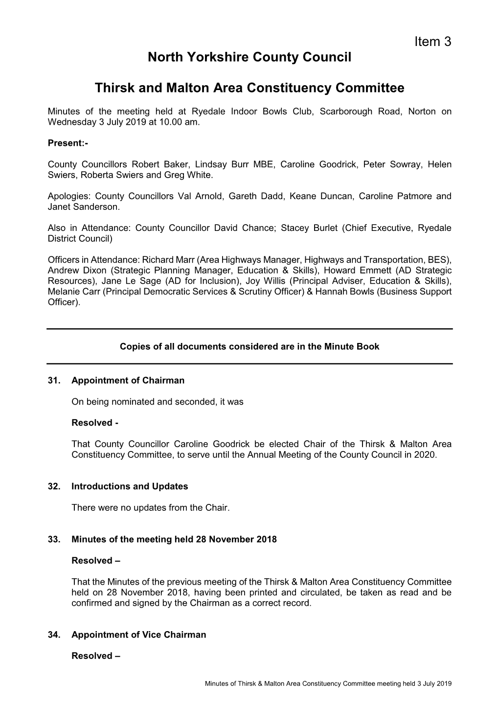 Item 3 North Yorkshire County Council Thirsk and Malton Area