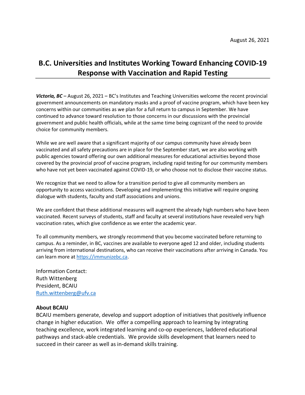 B.C. Universities and Institutes Working Toward Enhancing COVID-19 Response with Vaccination and Rapid Testing