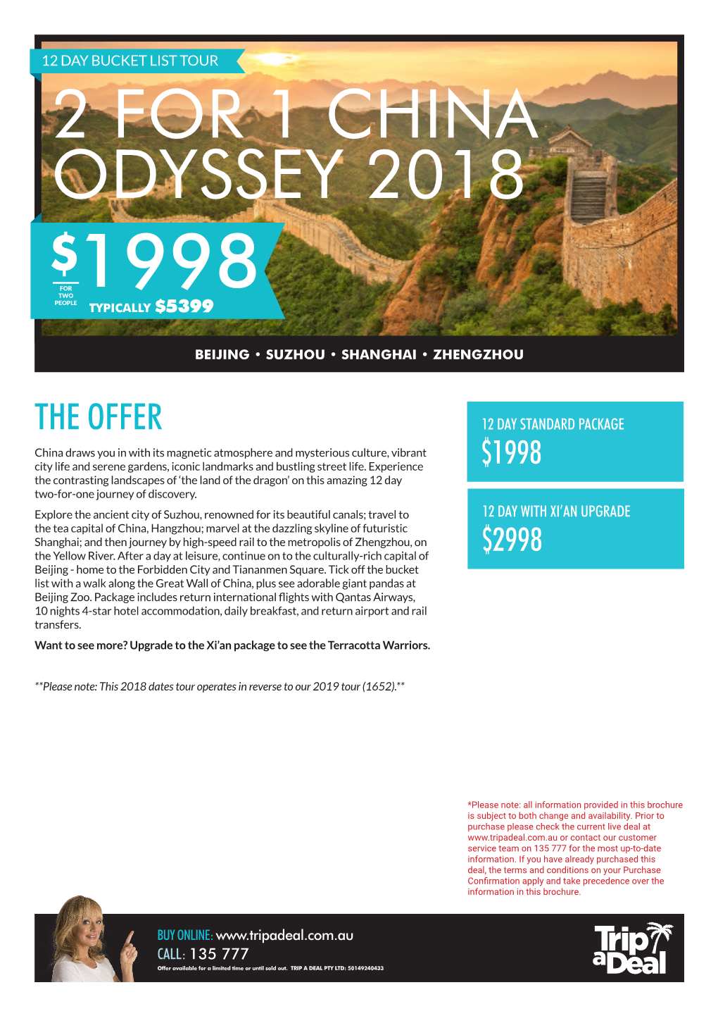 2 for 1 China Odyssey 2018 $ for Two 1998 People Typically $5399