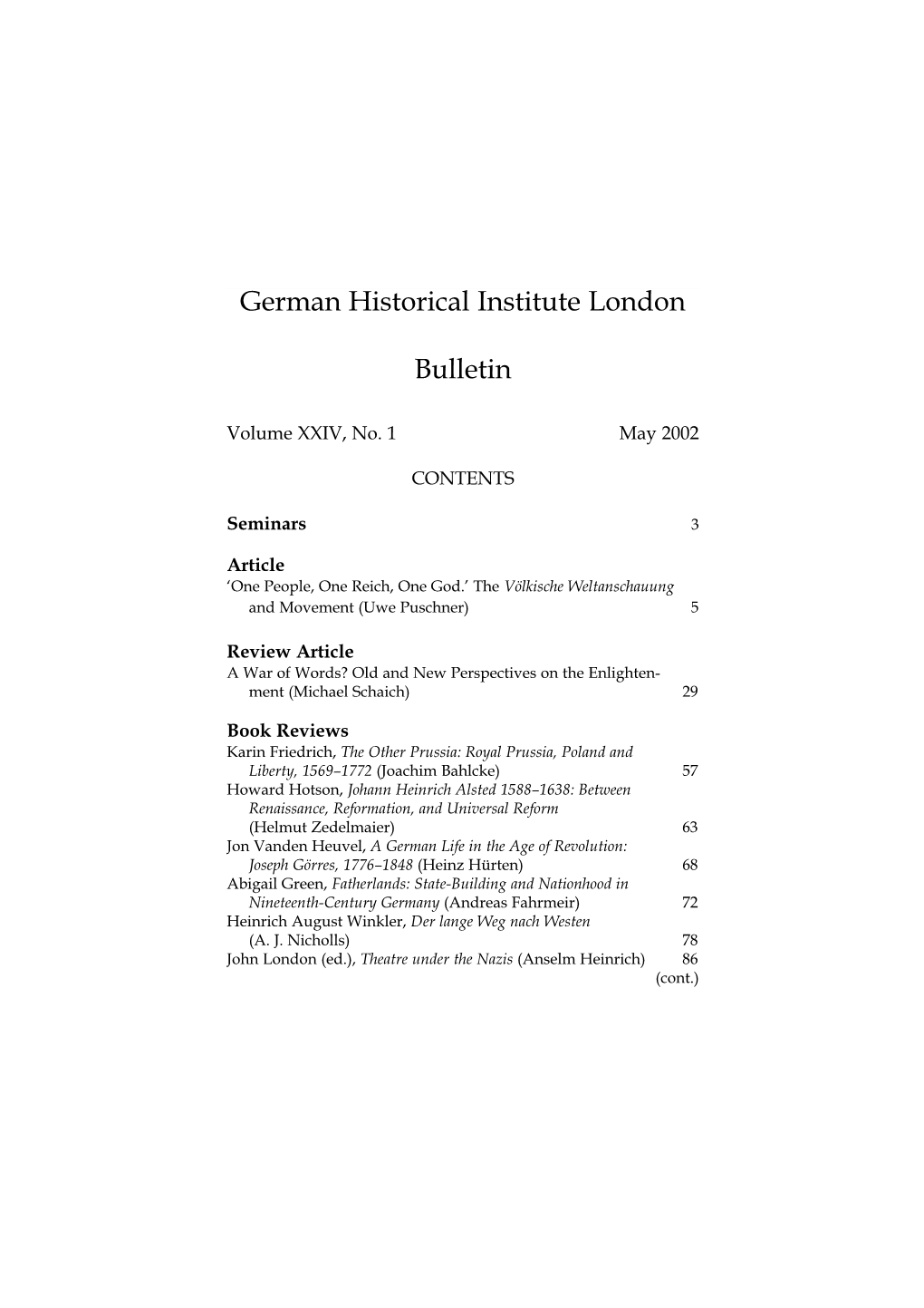 German Historical Institute London Bulletin Vol 24 (2001), No. 1