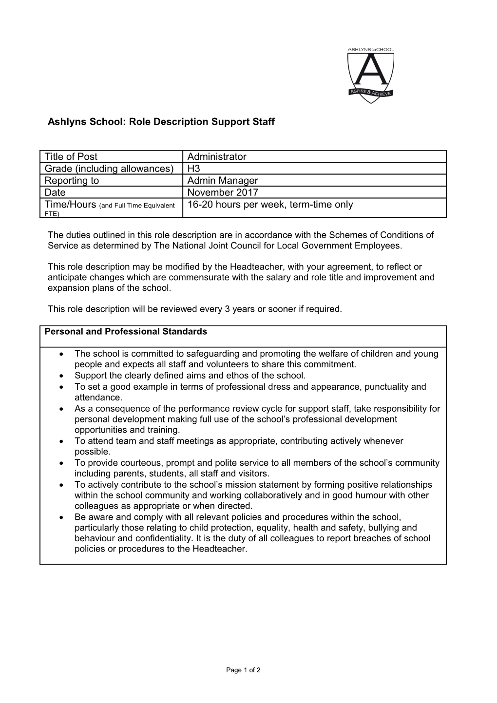 Kings Langley School: Job Description