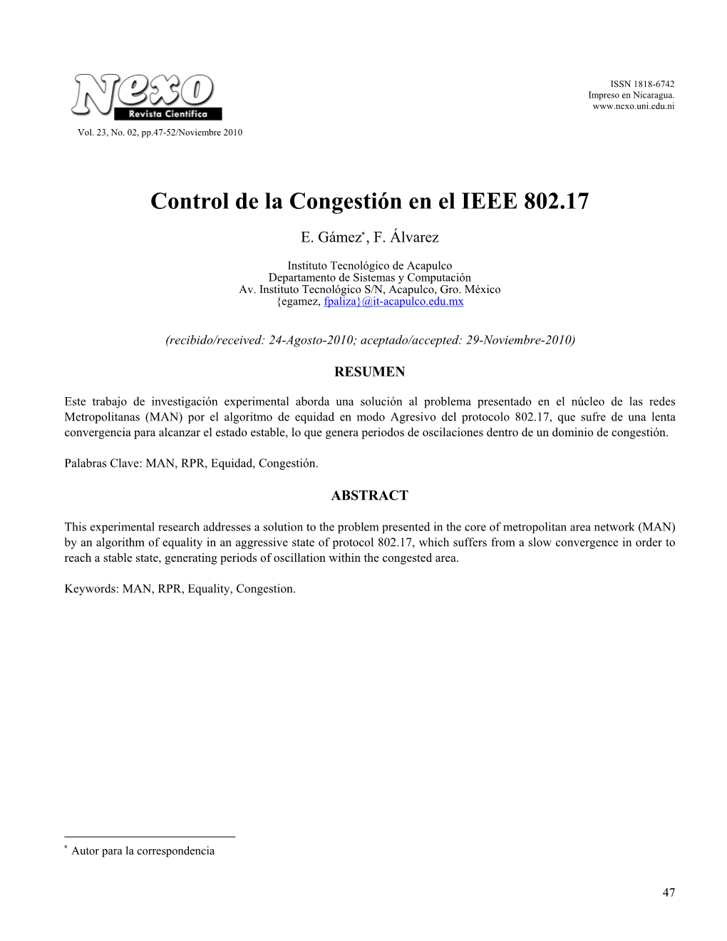 Control De La Congestión En El IEEE 802.17