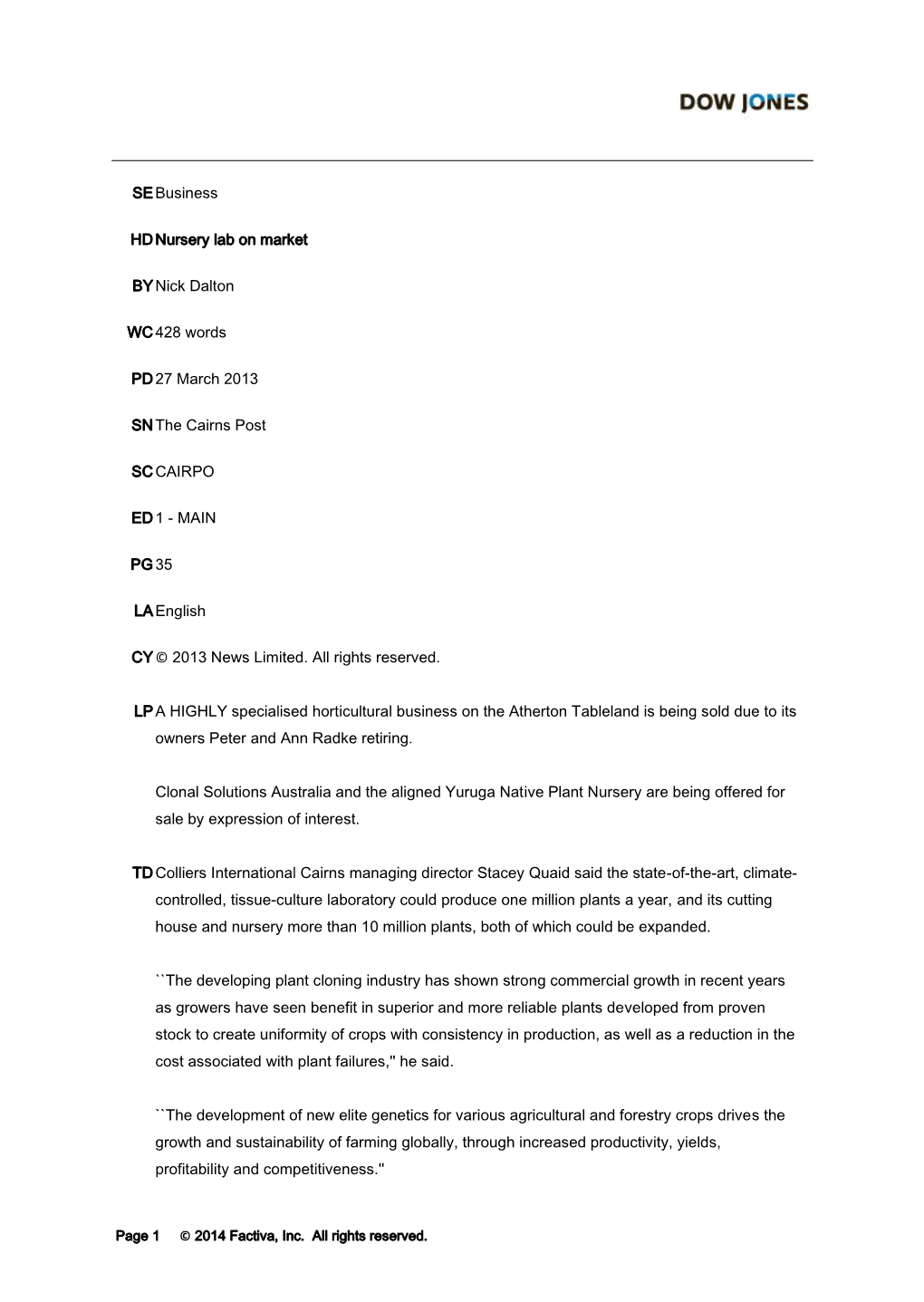 Factiva RTF Display Format