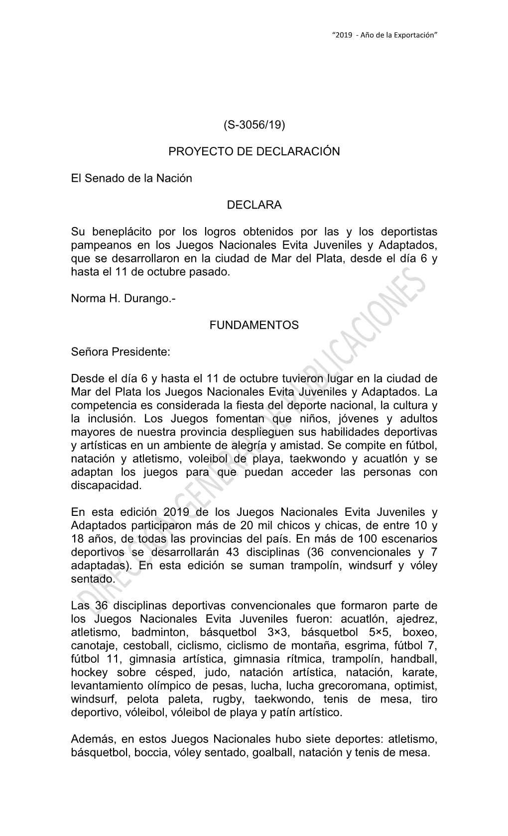 PROYECTO DE DECLARACIÓN El