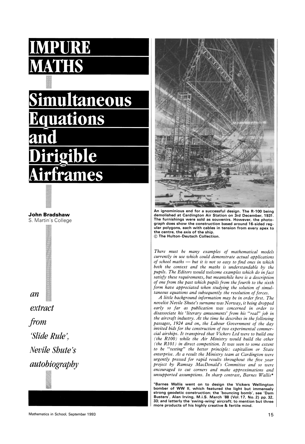 Impure Maths: Simultaneous Equations and Dirigible Airframes