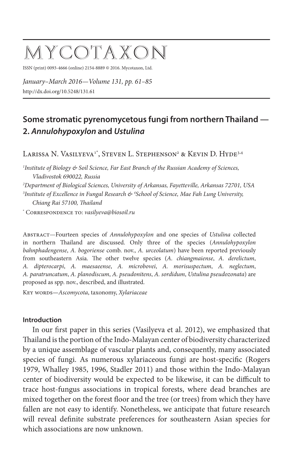 Some Stromatic Pyrenomycetous Fungi from Northern Thailand ÂŠ 2. &lt;I