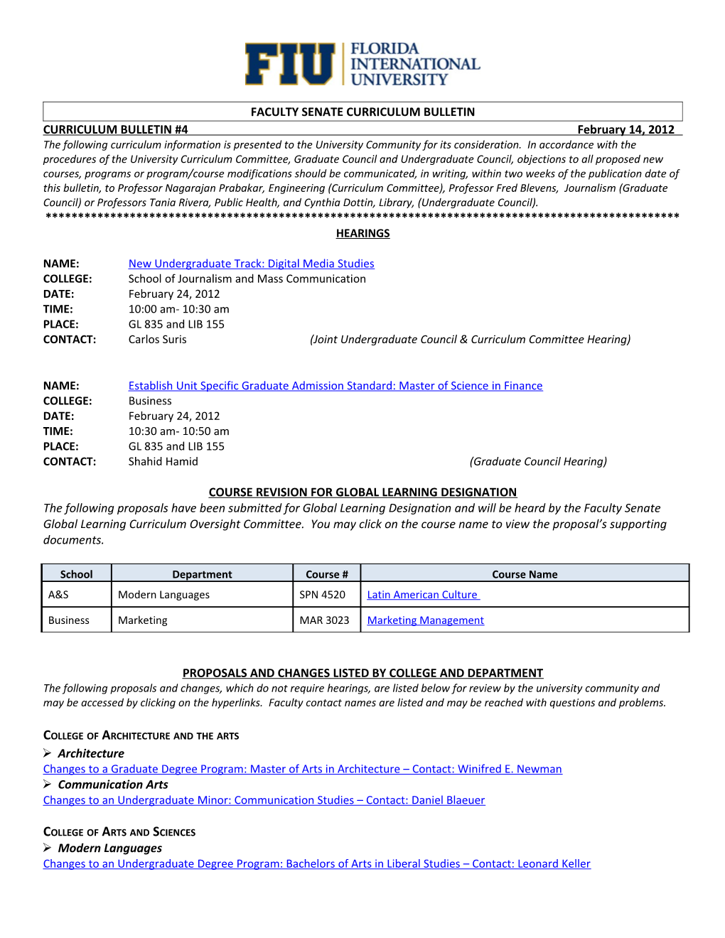 Faculty Senate Curriculum Bulletin s3