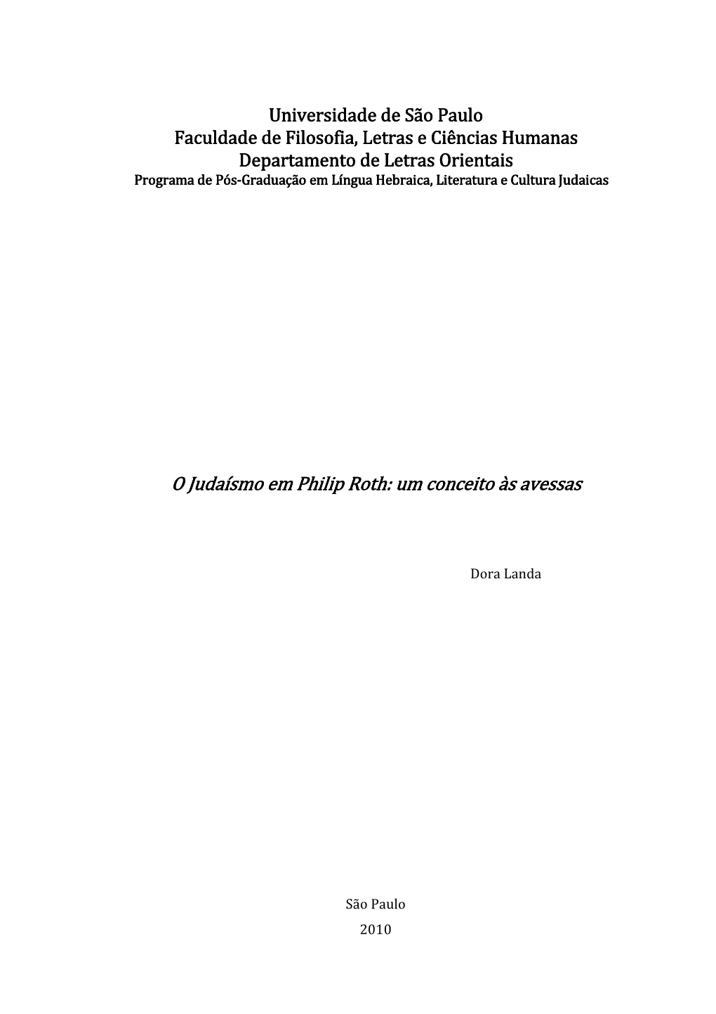 O Judaísmo Em Philip Roth: Um Conceito Às Avessas