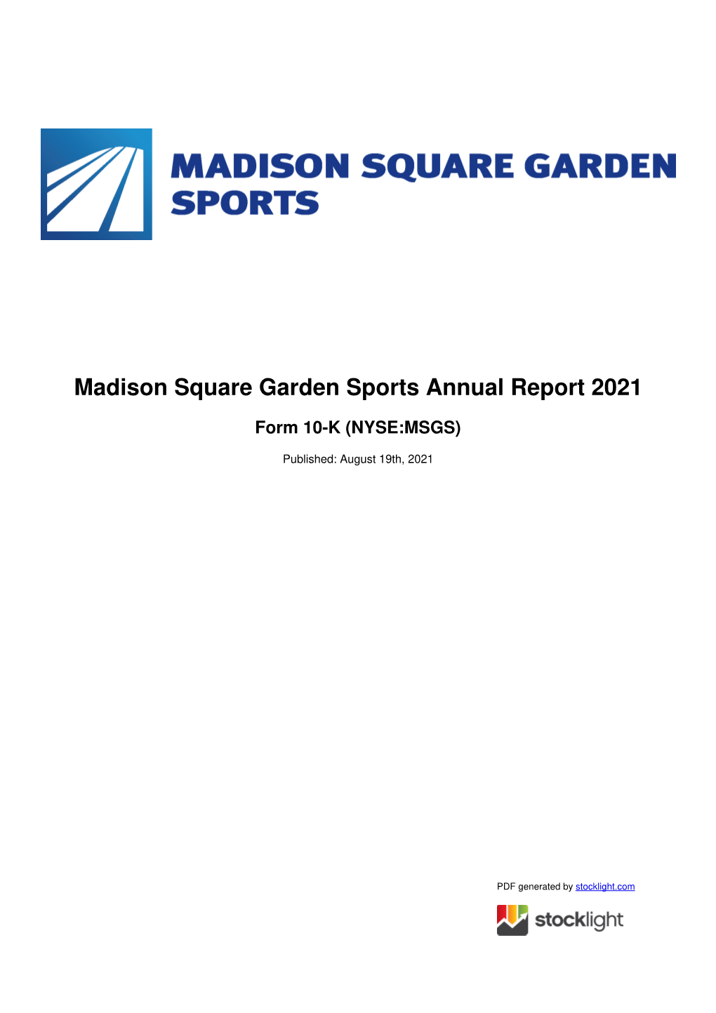 Madison Square Garden Sports Annual Report 2021