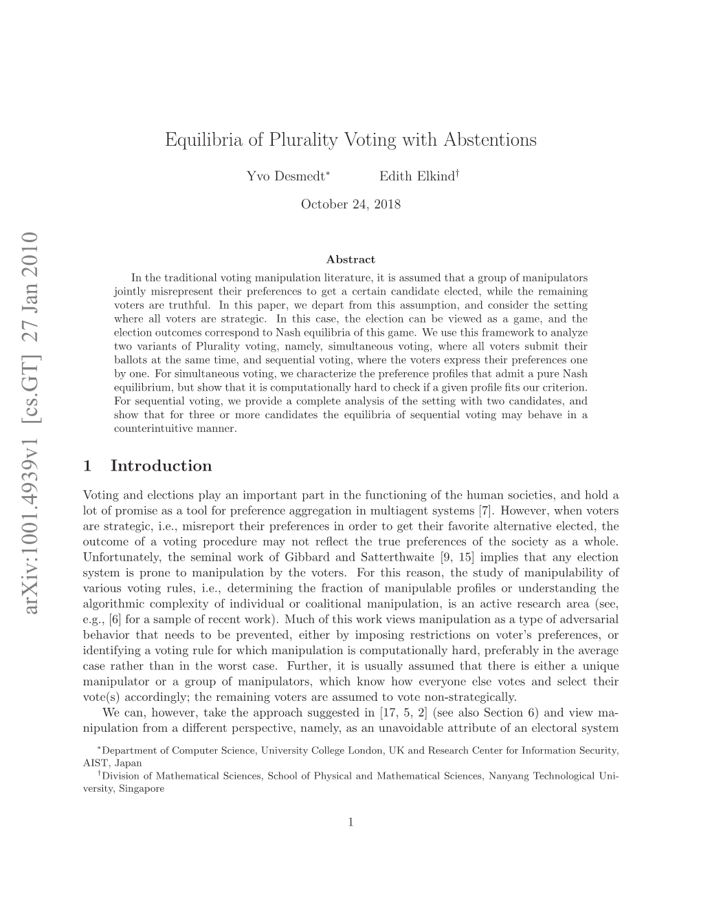 Equilibria of Plurality Voting with Abstentions