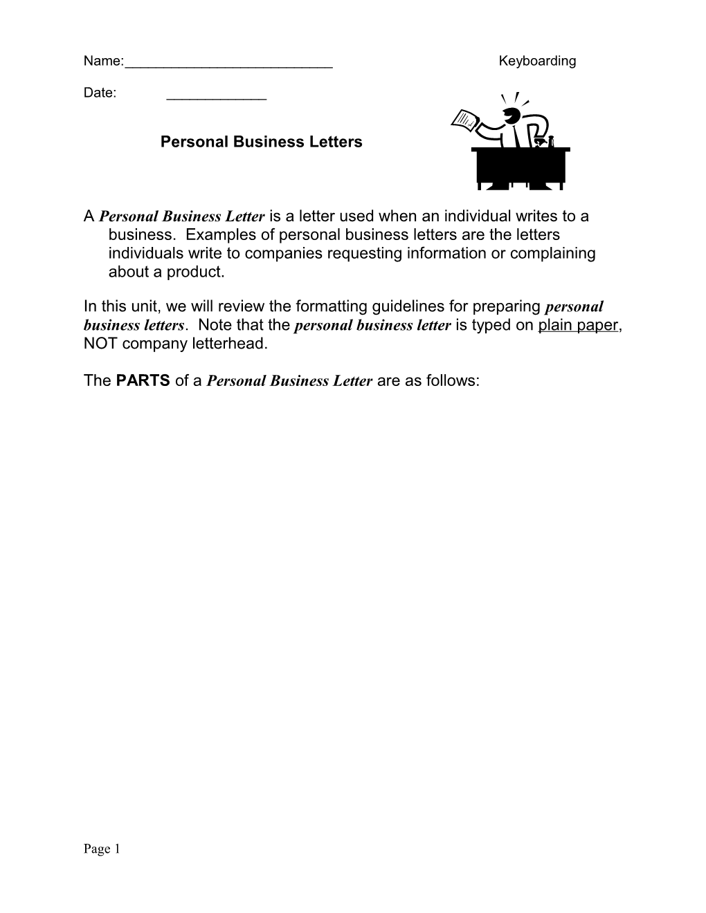 Personal Business Letters