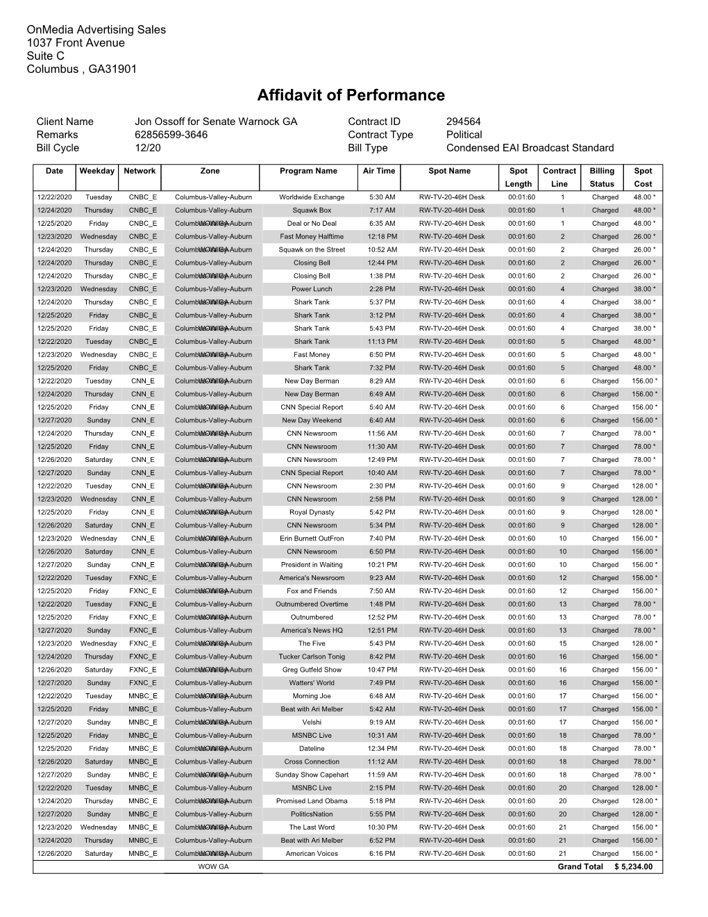 Affidavit of Performance