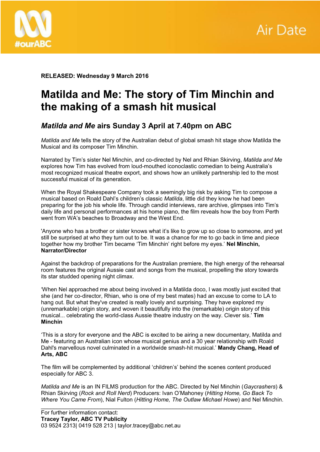Matilda and Me: the Story of Tim Minchin and the Making of a Smash Hit Musical