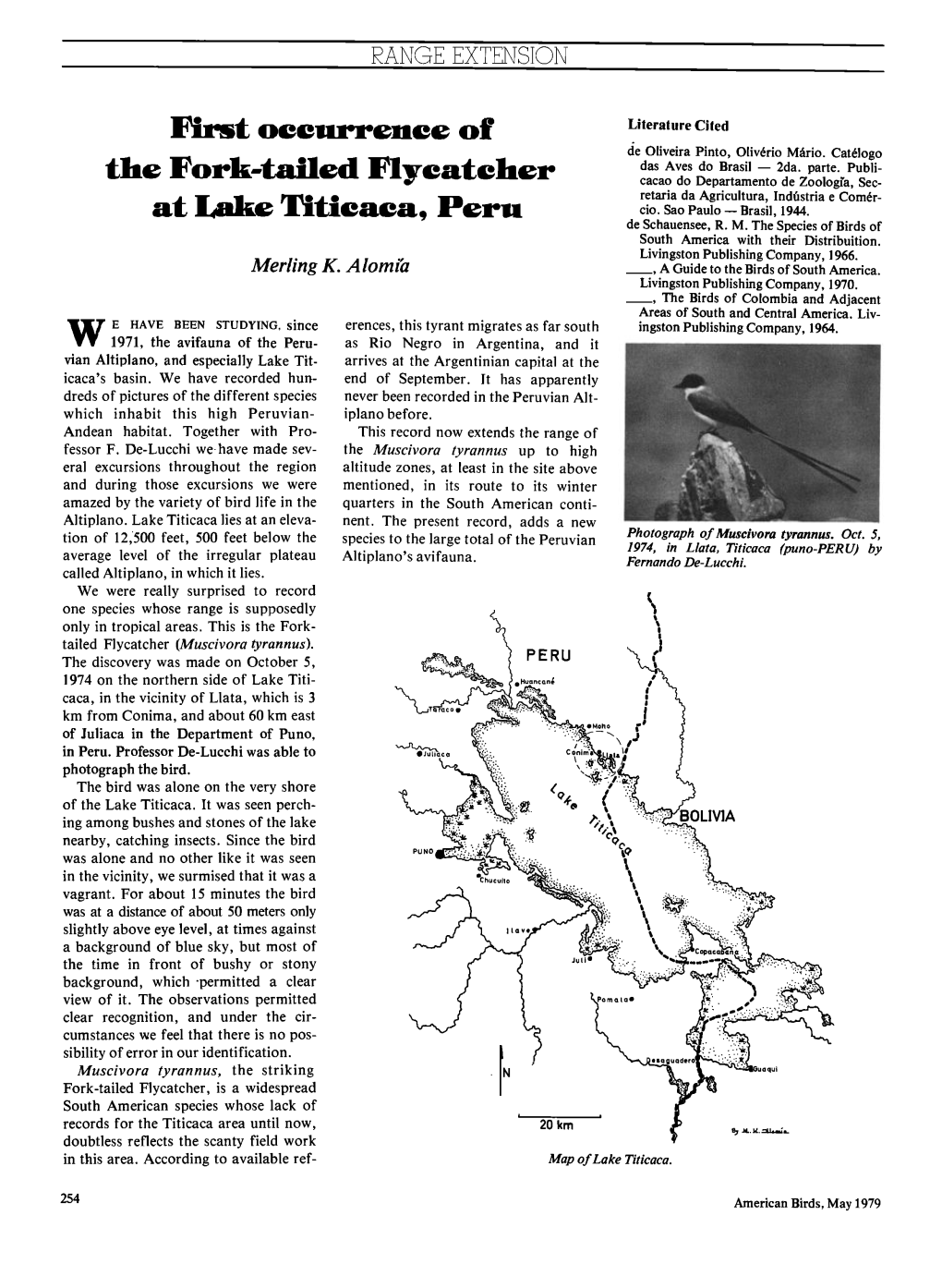 First Occurrence of the Fork-Tailed Flycatcher at Lake Titicaca, Peru