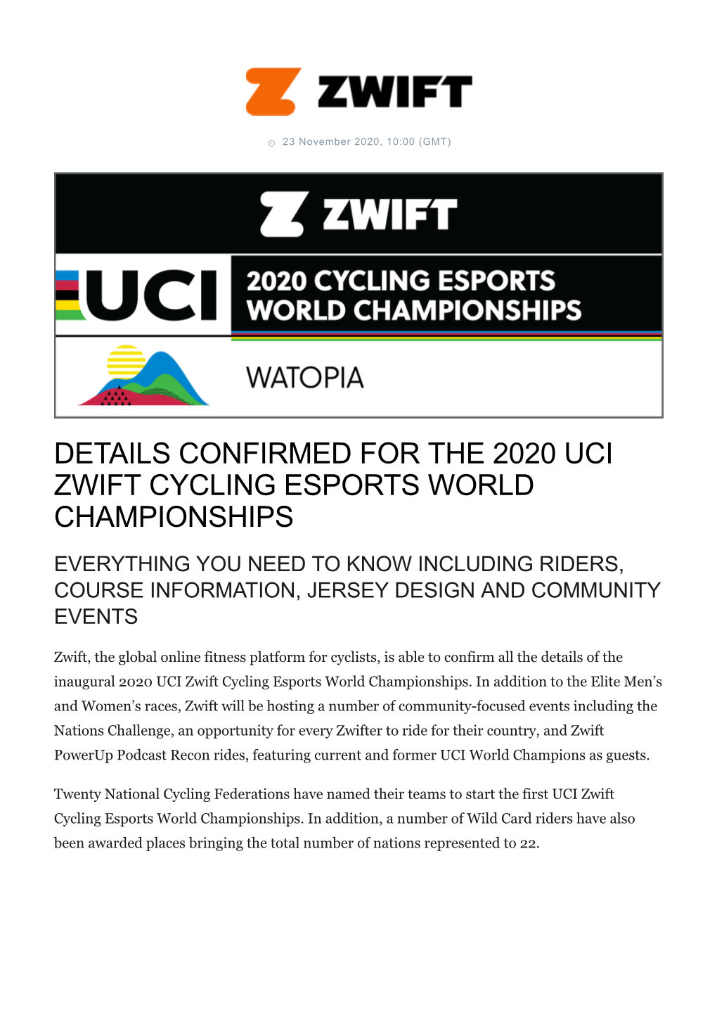 Riders Confirmed for the 2020 Uci Zwift Cycling Esports