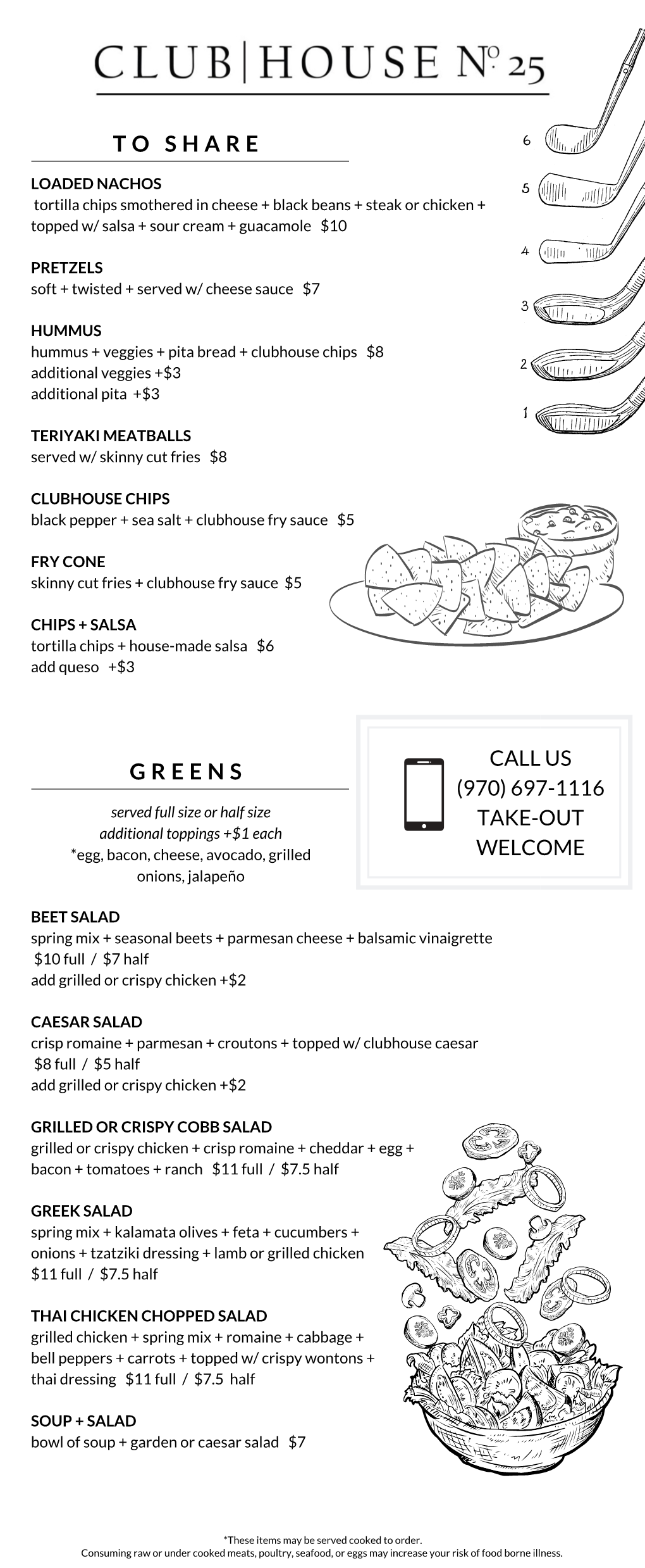 Clubhouse Take-Out Menu